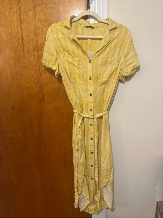 Sonoma Goods For Life Dresses & Skirts - Lightweight Yellow Button-Front Midi Shirt Dress with Waist Tie